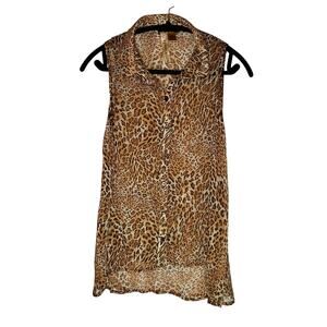 Eyeshadow - Leopard Print Sheer Button-Up Blouse - Size L